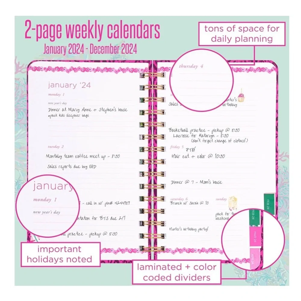 Lilly Pulitzer Medium Agenda Dated January 2024 - December 2024, Pattern Play
